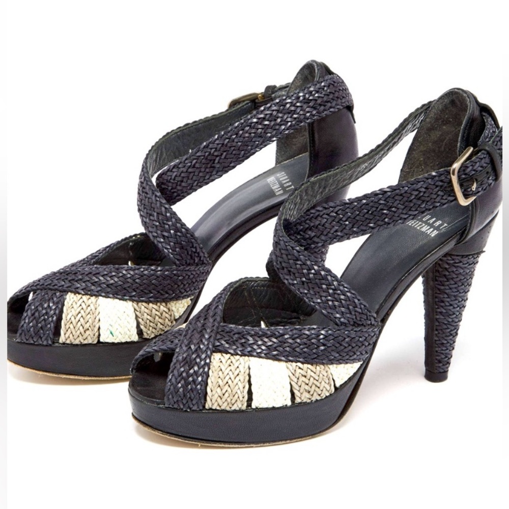 Stuart Weitzman Bradford Woven Leather Platform Heels sandals